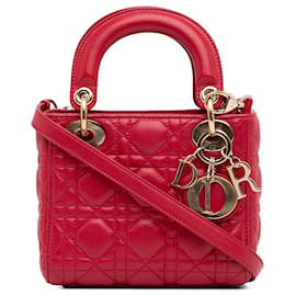 Dior-Dior Mini pele de cordeiro vermelha Cannage Lady Dior-Vermelho