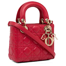 Dior-Dior Mini pele de cordeiro vermelha Cannage Lady Dior-Vermelho
