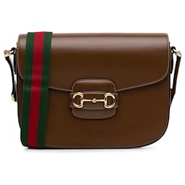 Gucci-Gucci Brown Horsebit 1955 Umhängetasche mit Webmuster-Braun