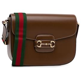 Gucci-Gucci Brown Horsebit 1955 Umhängetasche mit Webmuster-Braun