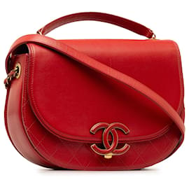 Chanel-Chanel Rojo Solapa Coco Curve de piel de becerro mediana-Roja