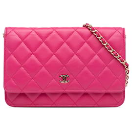 Chanel-Chanel Pink Classic Lambskin Wallet on Chain-Pink