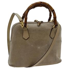 Gucci-GUCCI Bamboo Hand Bag Suede 2way Beige Auth 70950-Beige