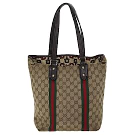 Gucci-GUCCI GG Canvas Web Sherry Line Hand Bag Beige Red Green 162899 auth 71515-Red,Beige,Green