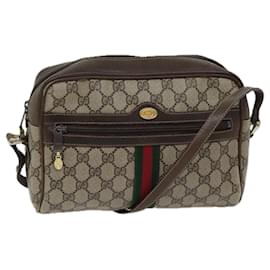 Gucci-GUCCI GG Canvas Web Sherry Line Shoulder Bag PVC Beige Green Red Auth 71166-Red,Beige,Green