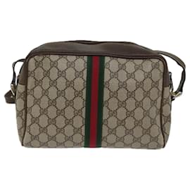 Gucci-GUCCI GG Canvas Web Sherry Line Shoulder Bag PVC Beige Green Red Auth 71166-Red,Beige,Green