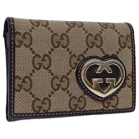 Gucci-GUCCI GG Canvas Card Case Beige 245730 Auth yk11841-Beige