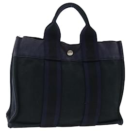 Hermès-HERMES Fourre Tout PM Hand Bag Canvas Navy Black Auth bs13675-Black,Navy blue