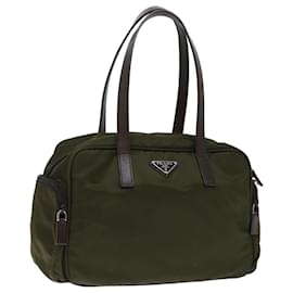 Prada-PRADA Hand Bag Nylon Khaki Auth 71181-Khaki