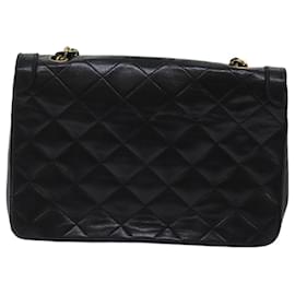 Chanel-CHANEL Matelasse Turn Lock Chain Shoulder Bag Lamb Skin Black CC Auth yk11890A-Black