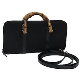 Gucci-GUCCI Bamboo Wallet Hand Bag Nylon 2way Black Auth 71308-Black