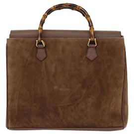 Gucci-GUCCI Bamboo Hand Bag Suede 2way Brown 002 123 0322 auth 72032-Brown