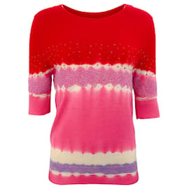 Autre Marque-Prabal Gurung Red / Pink Beaded 3/4 Sleeve Sweater-Red