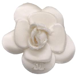 Chanel-Chanel Ivory CC Logo Silk Camellia Brooch-Cream