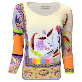 Suéter pulôver de malha de seda com múltiplas estampas Etro Ivory Multicor