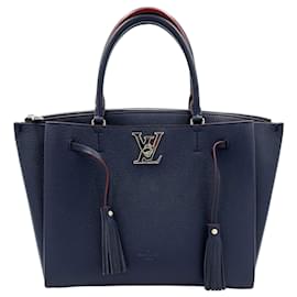 Louis Vuitton-Couro de bezerro LockMeTo Couro granulado 2-Sacola Ways Marinho-Azul marinho