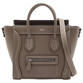 Céline-Luggage Nano Drummed calf leather Leather 2-Ways Tote Bag Grey-Grey