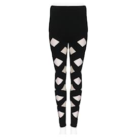 Balmain-Leggings a cuadros con paneles transparentes de Balmain.-Negro