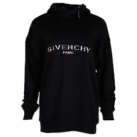 Givenchy-GIVENCHY 3Felpa con cappuccio D Logo in cotone nero-Nero
