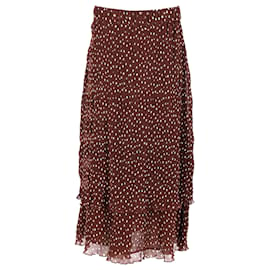 Ganni-Ganni Pleated Polka-Dot Midi Skirt in Brown Polyester-Brown