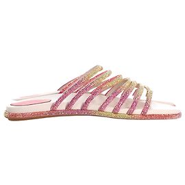 Rene Caovilla René Caovilla Frida Strappy Flat Sandals in Pink Crystals Pink