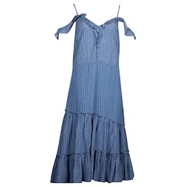 Altuzarra-Schulterfreies, gerüschtes und bedrucktes Altuzarra-Kleid aus blauer Seide-Andere