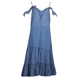 Vestido estampado Altuzarra com babados e ombros largos em seda azul Outro