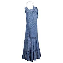 Altuzarra-Schulterfreies, gerüschtes und bedrucktes Altuzarra-Kleid aus blauer Seide-Andere