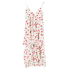 Autre Marque-Dodo Bar Or Floral Print Tiered Dress in White Silk-White