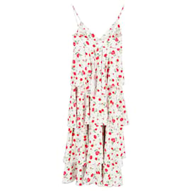 Autre Marque-Dodo Bar Or Floral Print Tiered Dress in White Silk-White