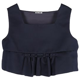 Top Duchesse Peplum Miu Miu Cropped em Seda Azul Marinho Azul