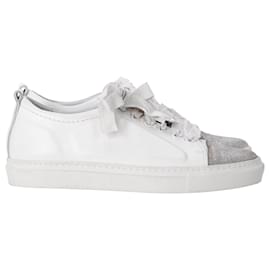 Lanvin-Lanvin Glitter Cap-Toe Low-Top Sneakers aus weißem Leder-Weiß