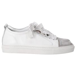 Tênis Lanvin Glitter Cap-Toe de cano baixo em couro branco Branco