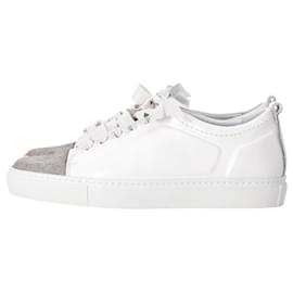 Lanvin-Lanvin Glitter Cap-Toe Low-Top Sneakers aus weißem Leder-Weiß