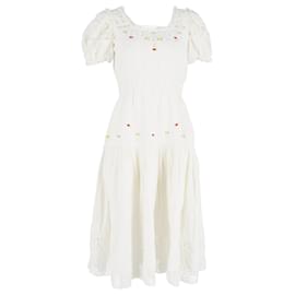 LoveShackFancy-LoveShackFancy Puffed Sleeve Dress in White Cotton-White