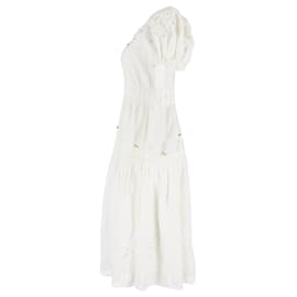 LoveShackFancy-Vestido LoveShackFancy de manga bufante em algodão branco-Branco