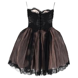 Dolce & Gabbana-Dolce & Gabbana Vestido corsé sin tirantes en tul y malla negros-Negro