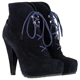 Proenza Schouler-Proenza Schouler Lace-Up Boots in Navy Blue Suede-Navy blue