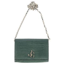 Jimmy Choo Clutch Varenne com corrente em couro de bezerro verde crocodilo em relevo Verde
