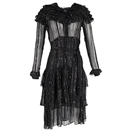 Autre Marque-Dodo Bar Or Ruffled Midi Dress in Black Silk-Black