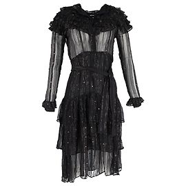 Autre Marque Vestido Dodo Bar ou Midi com Babados em Seda Preta Preto