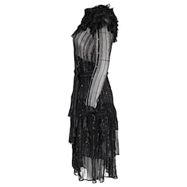 Autre Marque-Dodo Bar Or Ruffled Midi Dress in Black Silk-Black