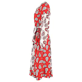 Autre Marque-Abito midi con stampa Dodo Bar Or Harrison Paisley in seta rossa-Rosso