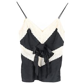 LoveShackFancy Regata com acabamento em renda em seda preta Preto