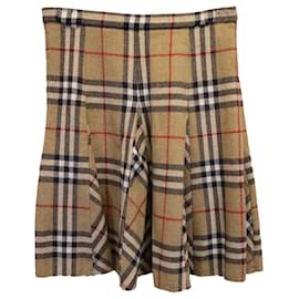 Burberry-Burberry Pleated Plaid Mini Skirt in Beige Wool-Beige