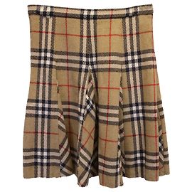 Minifalda plisada a cuadros de lana beige de Burberry Castaño Beige
