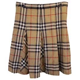 Burberry-Burberry Pleated Plaid Mini Skirt in Beige Wool-Brown,Beige