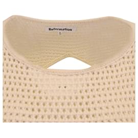 Reformation-Reformation Pesca Open Knit Dress aus cremefarbener Baumwolle-Weiß,Roh