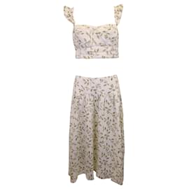 Reformation-Reformation Junie Two Piece Set in Green and Cream Linen-Green