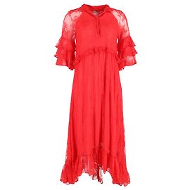 Autre Marque Dodo Bar Or Rossano Ruffled Dress in Red Silk Red